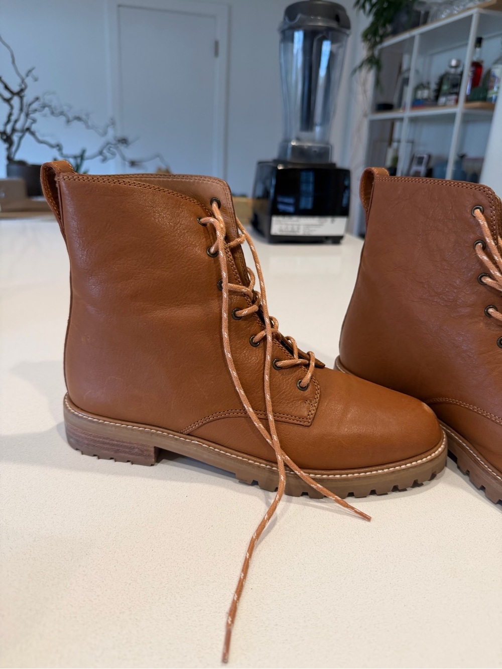 Madewell Cognac Leather Lace-Up Women’s Boots - Picture 5 of 7